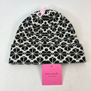Kate Spade Spade Flower Beanie Hat Cream Black One‎ Size Knit Winter Warm New
